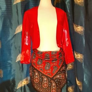 Red Satin Brocade Cropped Jacket/Bolero